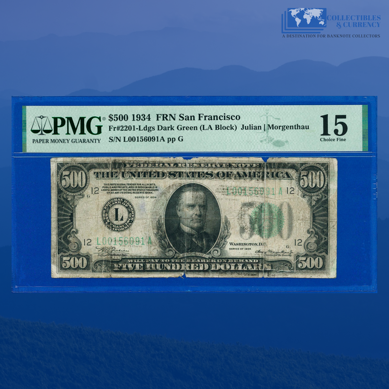 Fr.2201-L 1934 $500 Five Hundred Dollars FRN San Francisco, PMG 15 Comment