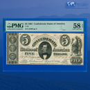 1861 $5 Confederate States Of America, CSA T-34 PF-3, PMG 58 EPQ