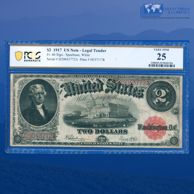 Fr.60 1917 $2 Two Dollars "BRACELET REVERSE" Legal Tender Note, PCGS 25