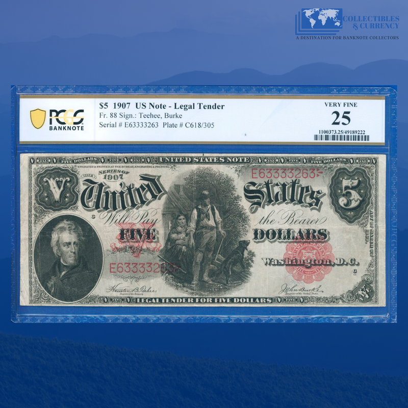 Fr.88 1907 $5 Five Dollars "WOODCHOPPER" Legal Tender Note, PCGS 25