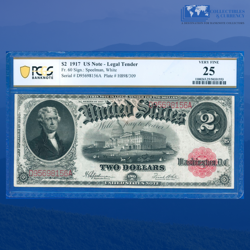 Fr.60 1917 $2 Two Dollars "BRACELET REVERSE" Legal Tender Note, PCGS 25 Comment