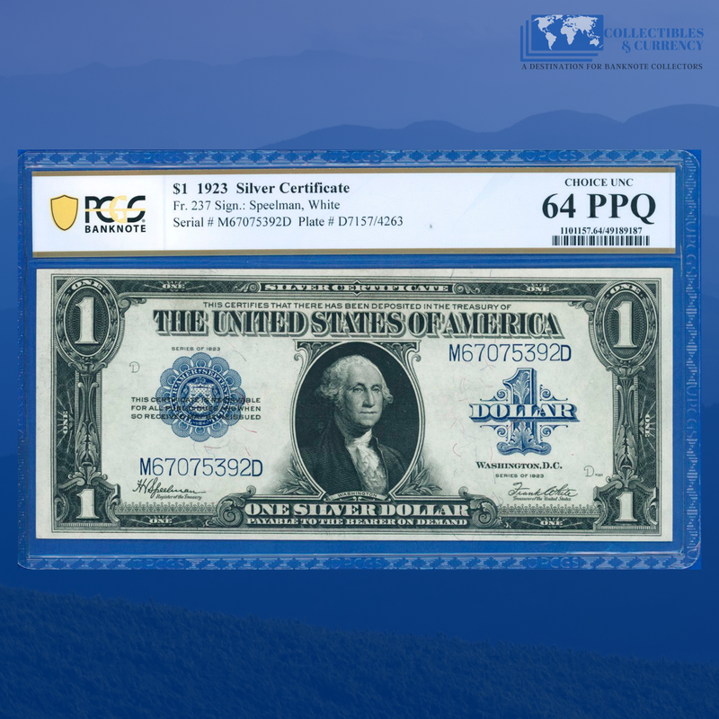 Fr.237 1923 $1 One Dollar Silver Certificate "HORSEBLANKET", PCGS 64 PPQ