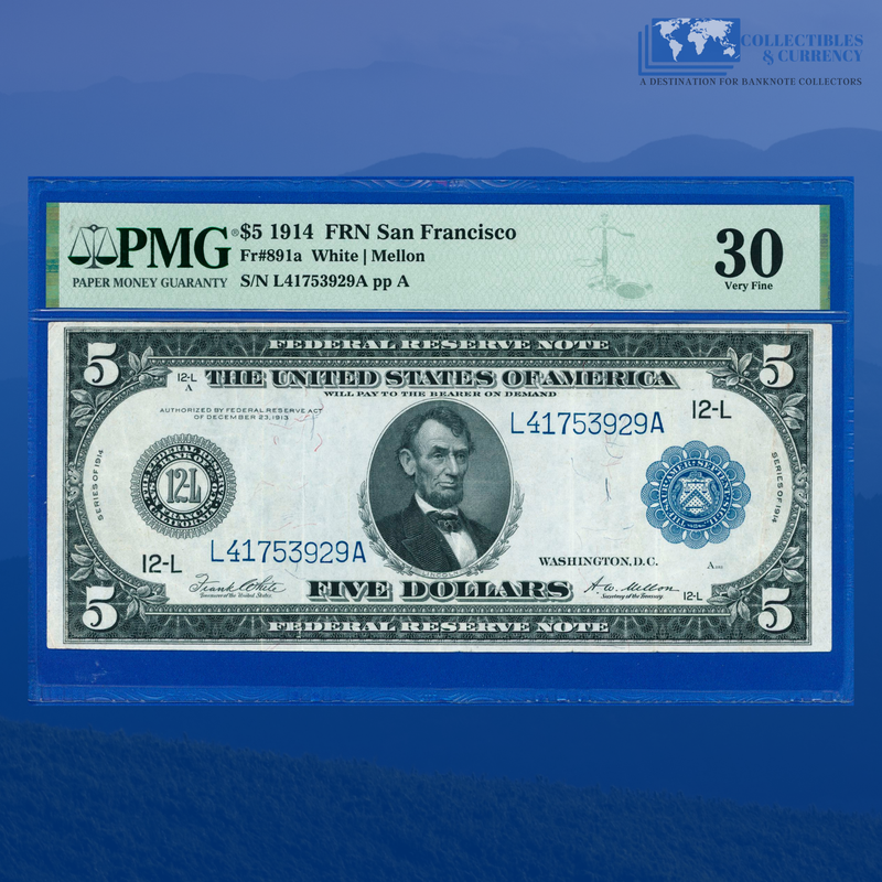 Fr.891a 1914 $5 Five Dollars FRN San Francisco, PMG 30
