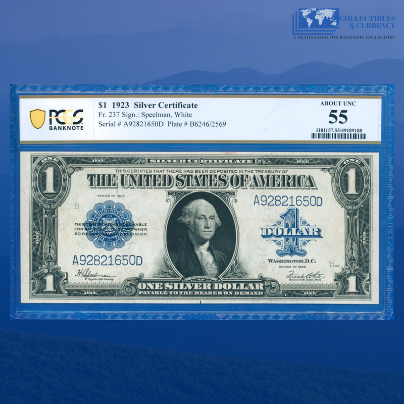 Fr.237 1923 $1 One Dollar Silver Certificate "HORSEBLANKET", PCGS 55