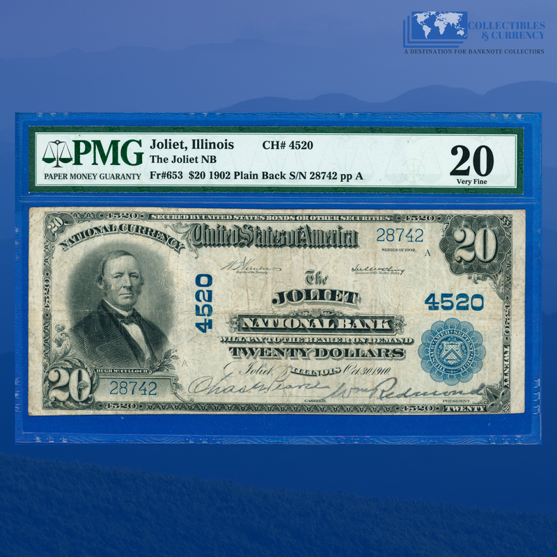 1902 Plain Back $20 The Joliet National Bank Illinois , Charter