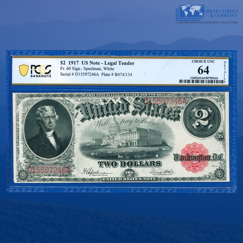 Fr.60 1917 $2 Two Dollars "BRACELET REVERSE" Legal Tender Note, PCGS 64 Comment