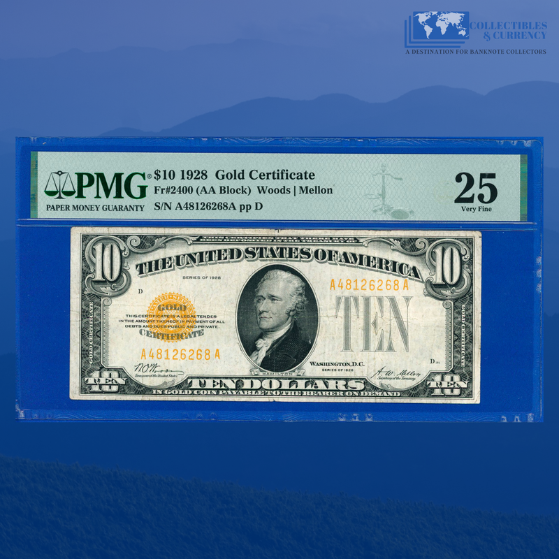 Fr.2400 1928 $10 Ten Dollars Gold Certificate, PMG 25