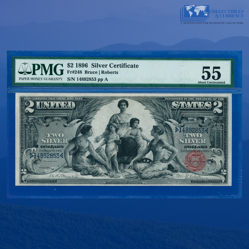 Fr.246 1896 $2 Two Dollars Silver Certificate "EDUCATIONAL NOTE", PMG 55