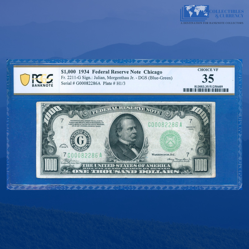 Fr.2211-G 1934 $1000 One Thousand Dollars FRN Chicago, PCGS 35 Comment