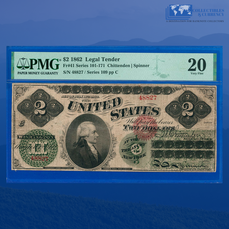 Fr.41 1862 $2 Two Dollars Legal Tender Note, PMG 20 Comment