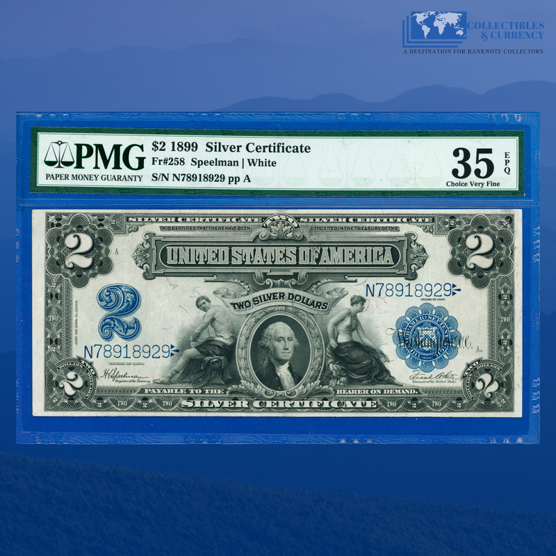 Fr.258 1899 $2 Two Dollars Silver Certificate "MINI PORTHOLE", PMG 35 EPQ