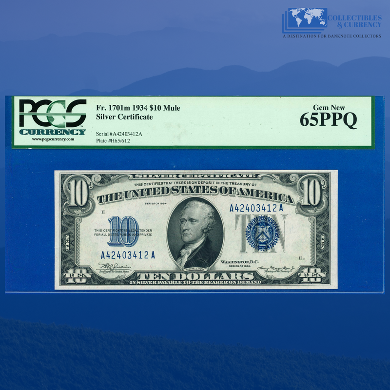 Fr.1701 1934 $10 Ten Dollars Mule Silver Certificate, PCGS 65 PPQ