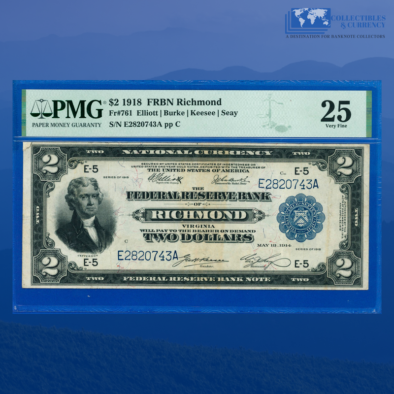 Fr.761 1918 $2 Two Dollars FRBN Richmond "BATTLESHIP", PMG 25 Comment