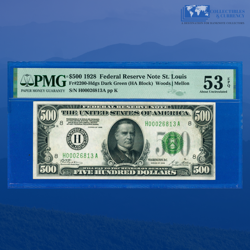 Fr.2200-H 1928 $500 Five Hundred Dollars FRN St.Louis, PMG 53 EPQ