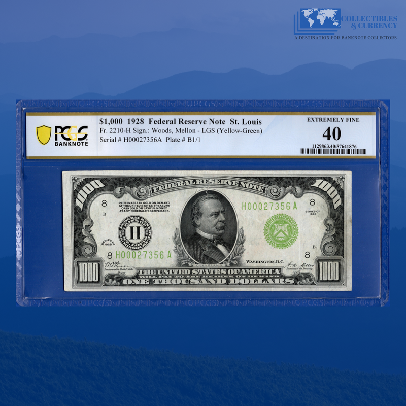 Fr.2210-H 1928 $1000 One Thousand Dollars FRN St.Louis, PCGS 40 Comment