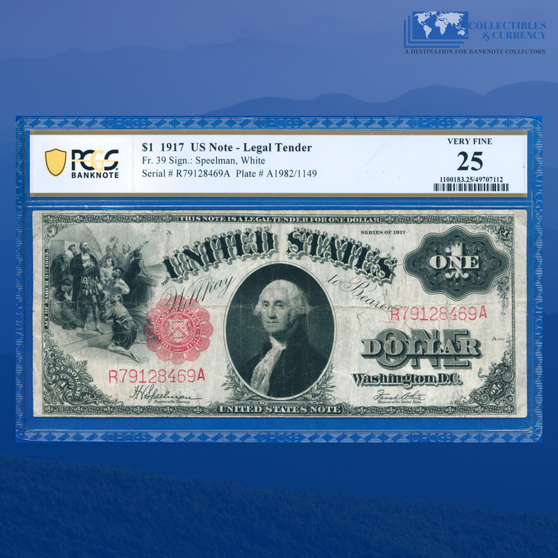 Fr.39 1917 $1 One Dollar "SAWHORSE REVERSE" Legal Tender Note, PCGS 25