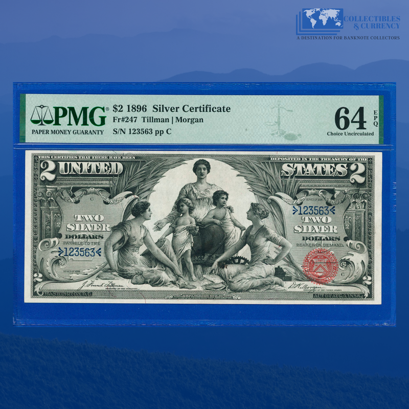 Fr.247 1896 $2 Two Dollars Silver Certificate "EDUCATIONAL NOTE", PMG 64 EPQ