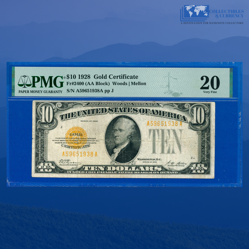 Fr.2400 1928 $10 Ten Dollars Gold Certificate, PMG 20