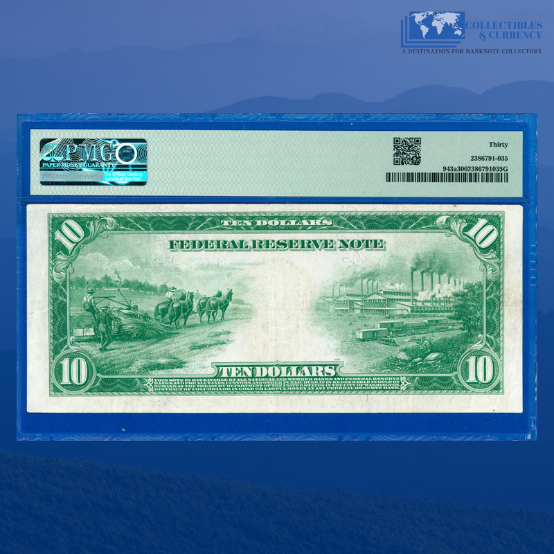 Fr.943a 1914 $10 Ten Dollars FRN Kansas City, PMG 30