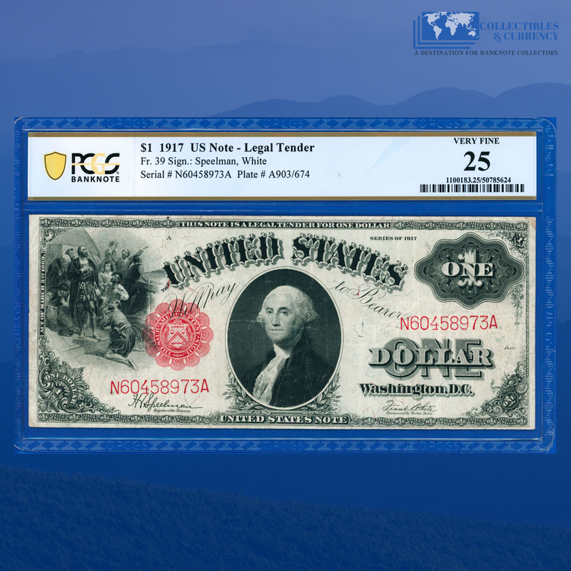 Fr.39 1917 $1 One Dollar "SAWHORSE REVERSE" Legal Tender Note, PCGS 25