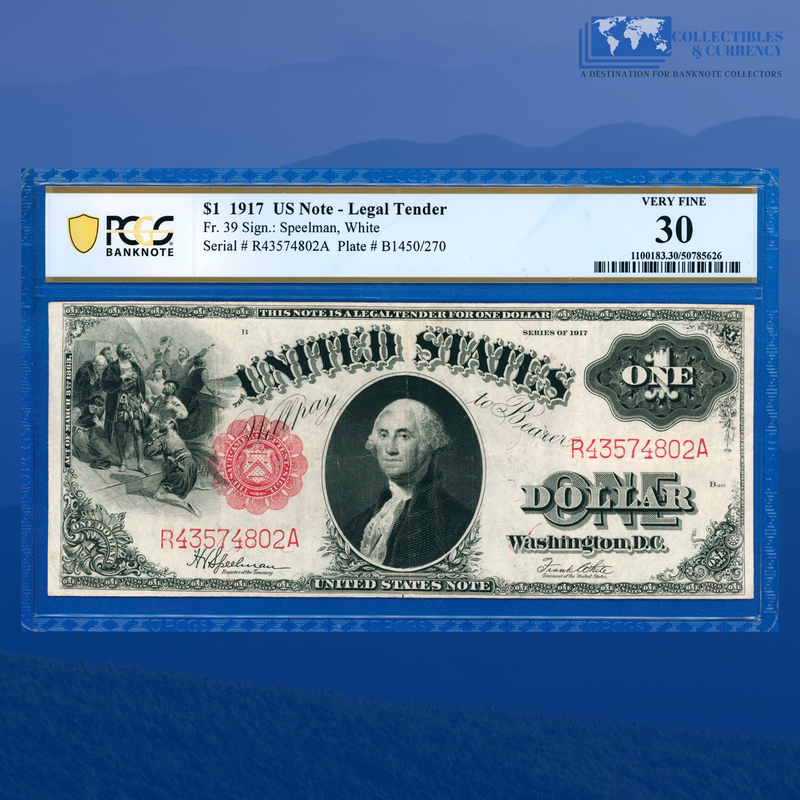 Fr.39 1917 $1 One Dollar "SAWHORSE REVERSE" Legal Tender Note, PCGS 30