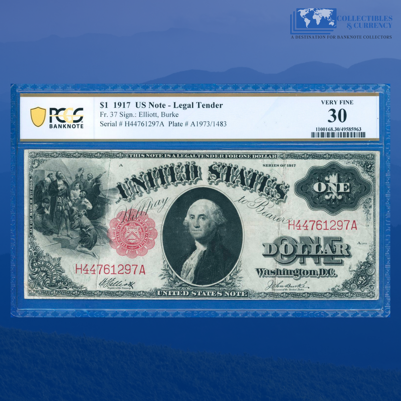 Fr.37 1917 $1 One Dollar "SAWHORSE REVERSE" Legal Tender Note, PCGS 30