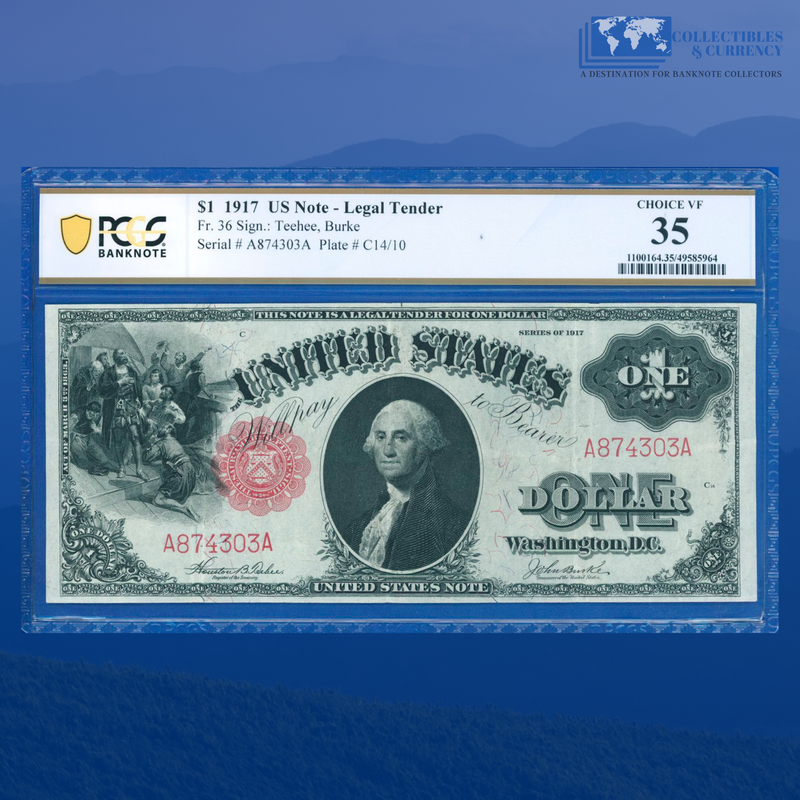 Fr.36 1917 $1 One Dollar "SAWHORSE REVERSE" Legal Tender Note, PCGS 35