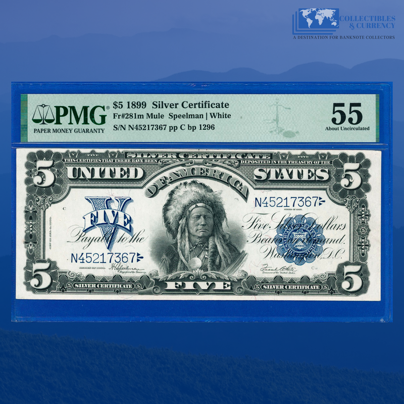 Fr.281m 1899 $5 Five Dollars Silver Certificate "CHIEF NOTE", PMG 55