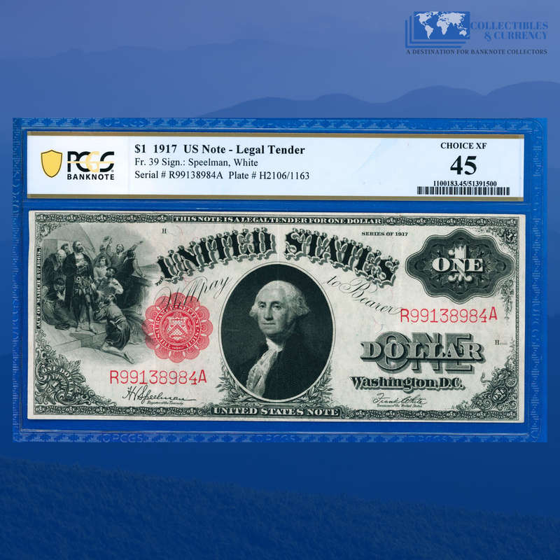 Fr.39 1917 $1 One Dollar "SAWHORSE REVERSE" Legal Tender Note, PCGS 45