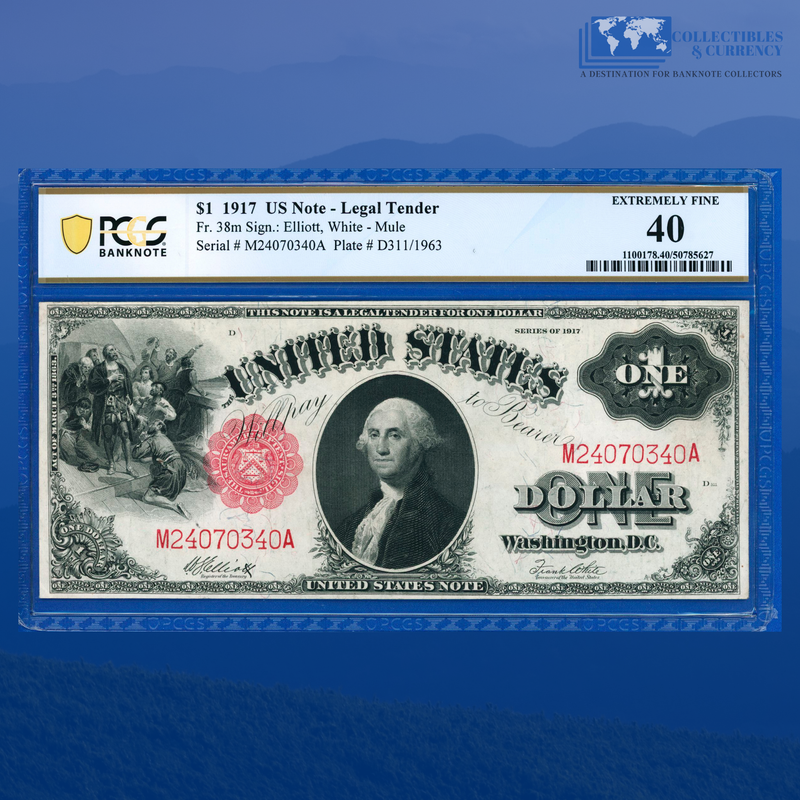 Fr.38 1917 $1 One Dollar "SAWHORSE REVERSE" Legal Tender Note, PCGS 40