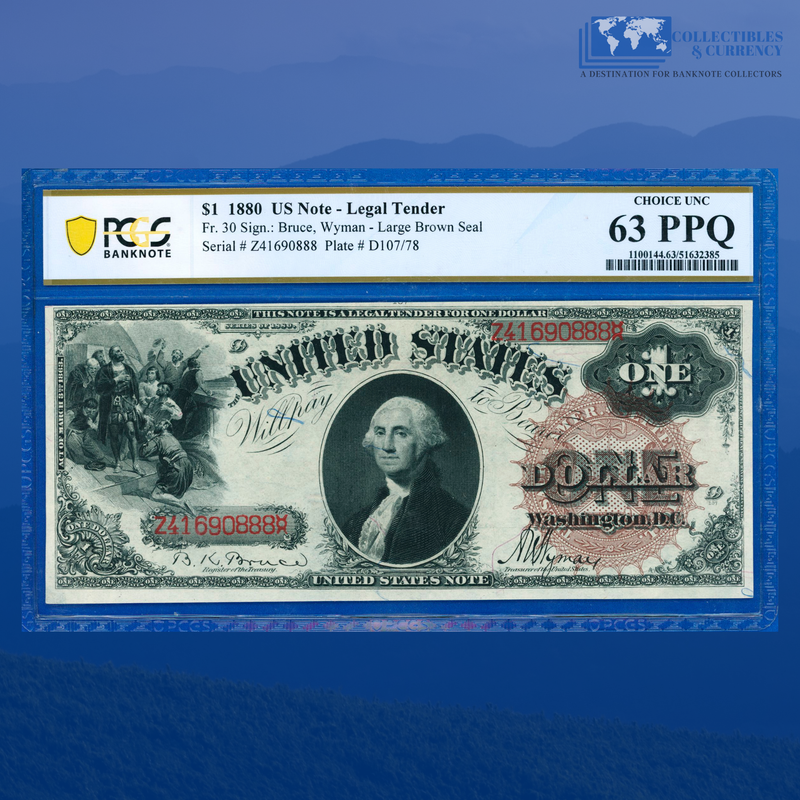 Fr.30 1880 $1 One Dollar "SAWHORSE REVERSE" Legal Tender Note, PCGS 63 PPQ