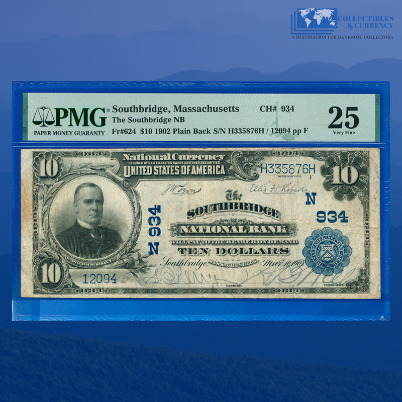 1902 PB $10 National Bank Of SOUTHBRIDGE, MA, Charter