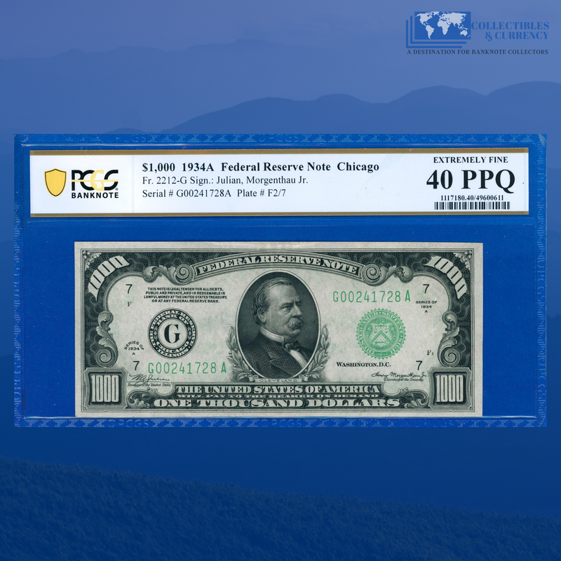 Fr.2212-G 1934a $1000 One Thousand Dollars FRN Chicago, PCGS 40 PPQ