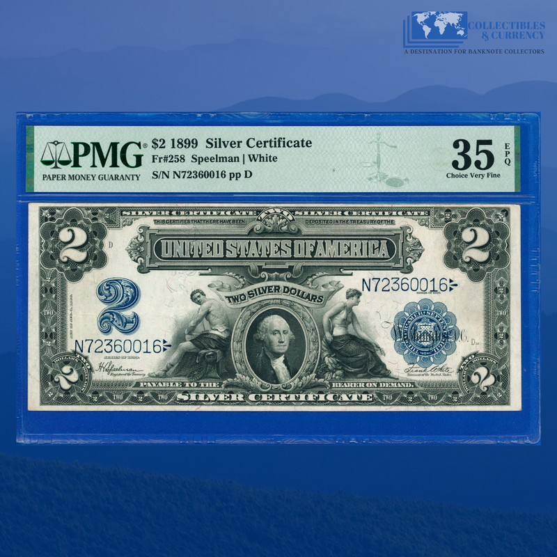 Fr.258 1899 $2 Two Dollars Silver Certificate "MINI PORTHOLE", PMG 35 EPQ