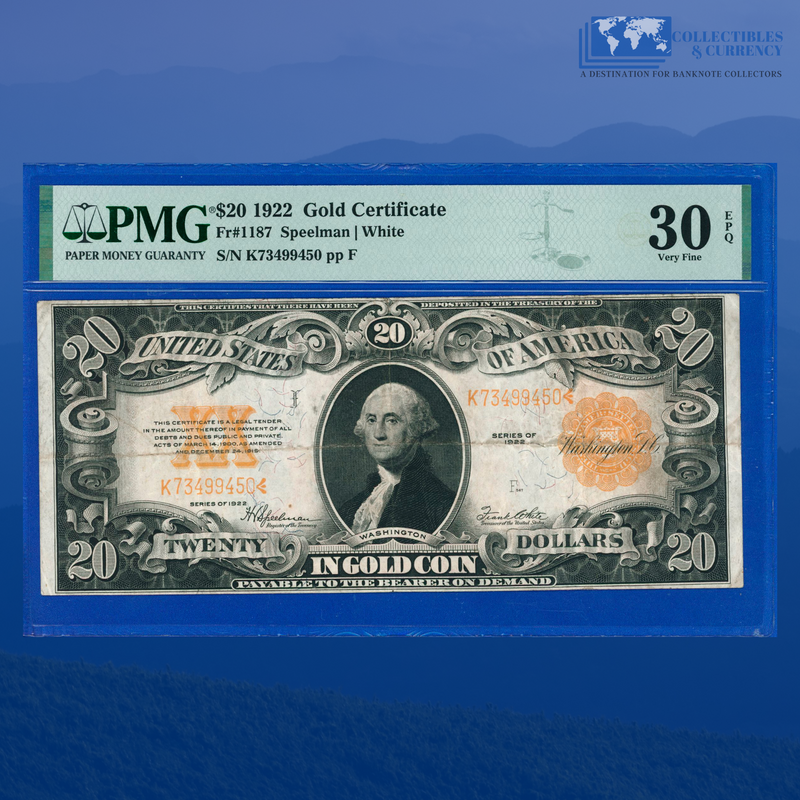 Fr.1187 1922 $20 Twenty Dollars Gold Certificate, PMG 30 EPQ