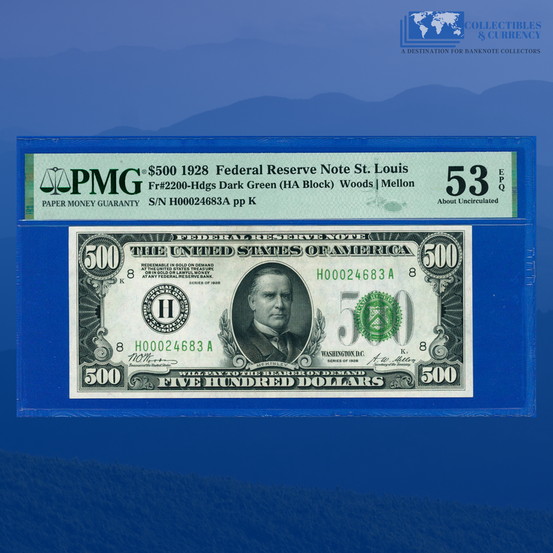 Fr.2200-H 1928 $500 Five Hundred Dollars FRN St.Louis, PMG 53 EPQ