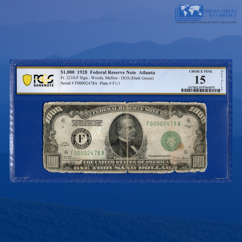 Fr.2210-H 1928 $1000 One Thousand Dollars FRN St.Louis, PCGS 15 Comment