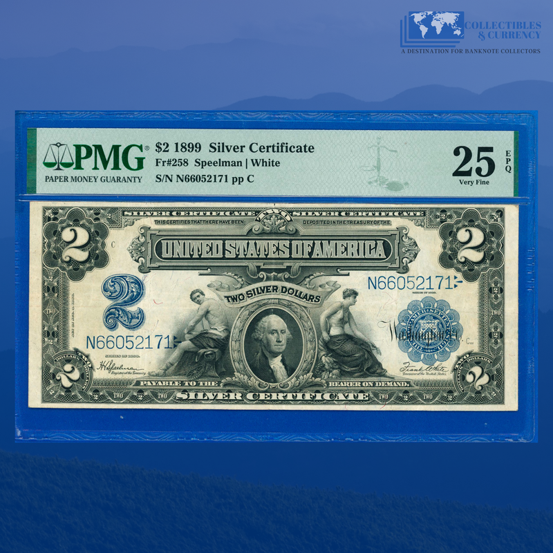 Fr.258 1899 $2 Two Dollars Silver Certificate "MINI PORTHOLE", PMG 25 EPQ