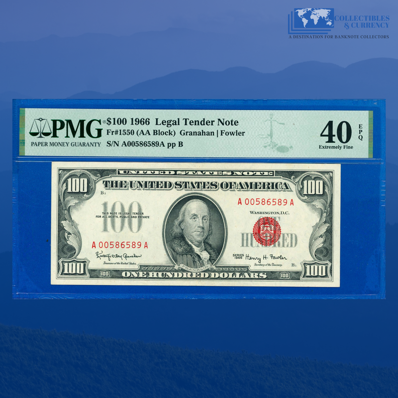 Fr.1550 1966 $100 One Hundred Dollars Legal Tender Note, PMG 40 EPQ