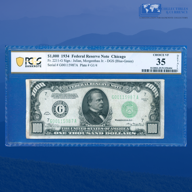 Fr.2211-G 1934 $1000 One Thousand Dollars FRN Chicago, PCGS 35 Comment