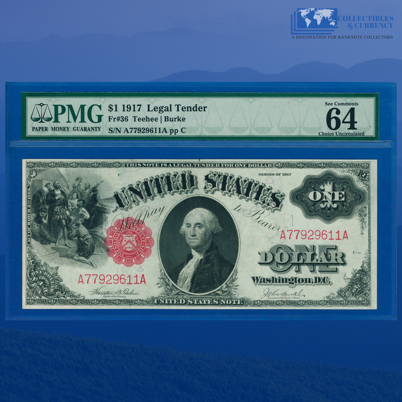 Fr.36 1917 $1 One Dollar "SAWHORSE REVERSE" Legal Tender Note, PMG 64 EPQ