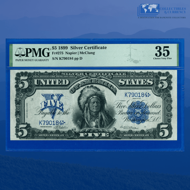 Copy of Fr.272 1899 $5 Five Dollars Silver Certificate "CHIEF NOTE", PMG 55