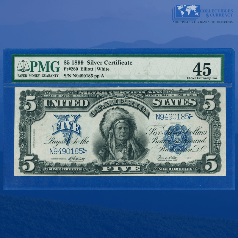 Copy of Fr.279 1899 $5 Five Dollars Silver Certificate "CHIEF NOTE", PMG 55