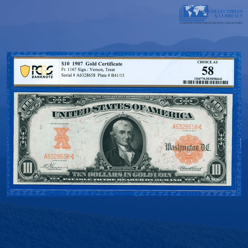 Fr.1167 1907 $10 Ten Dollars Gold Certificate "HILLEGAS NOTE", PCGS 58