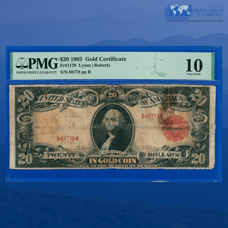 Fr.1179 1905 $20 Twenty Dollars Gold Certificate "TECHNICOLOR", PMG 10 Comment