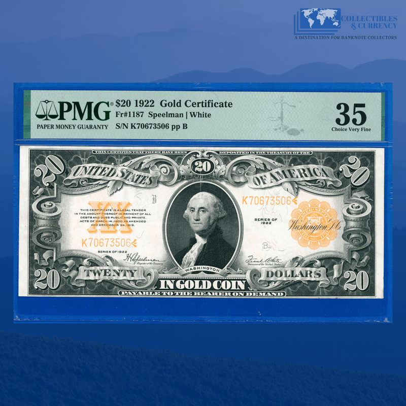 Fr.1187 1922 $20 Twenty Dollars Gold Certificate, PMG 35 Comment