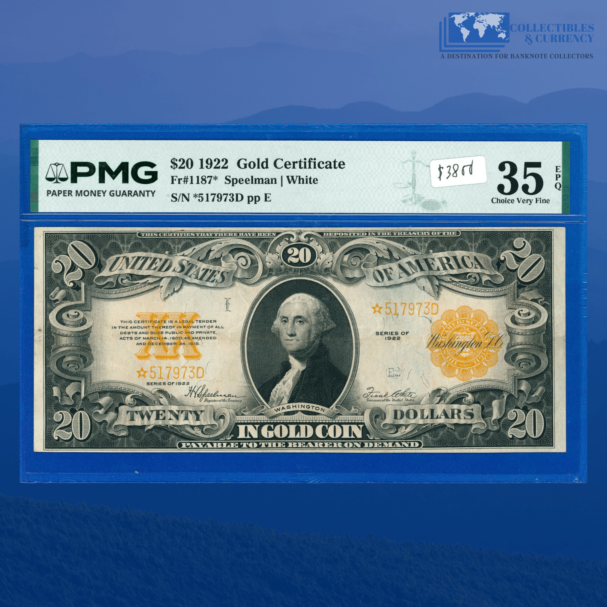 Fr.1187* 1922 $20 Twenty Dollars Gold Certificate, Star Note, PMG 35 E