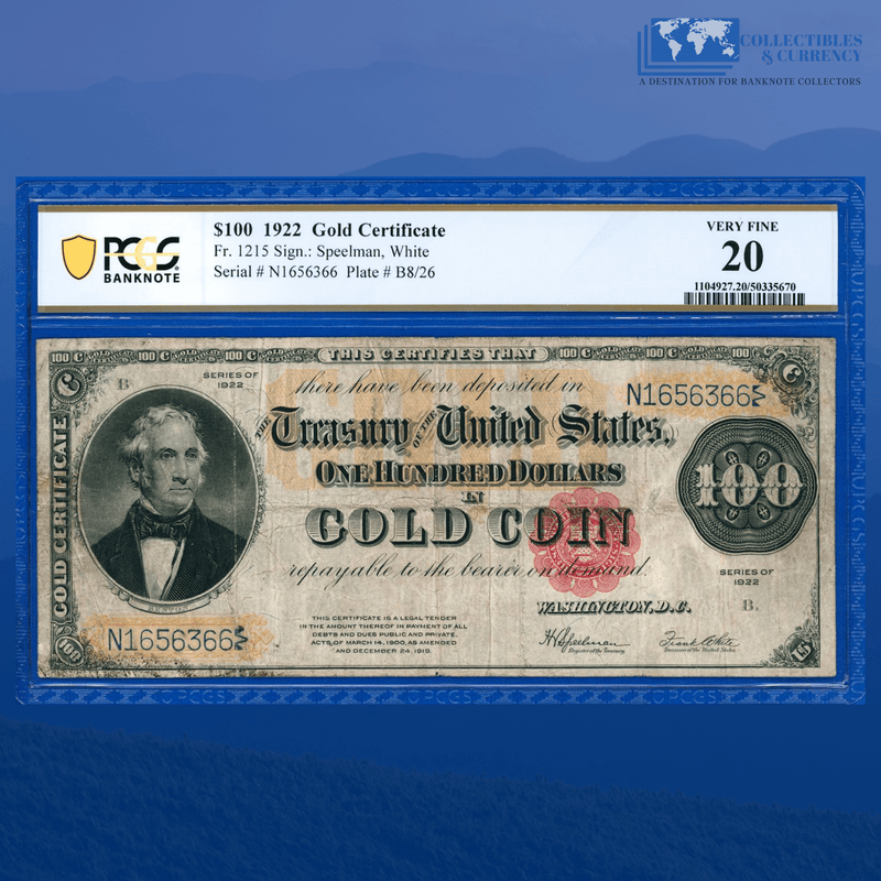 Fr.1215 1922 $100 One Hundred Dollars Gold Certificate, PCGS 20