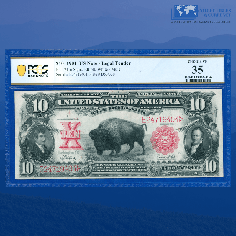 Fr.121m 1901 $10 Ten Dollars Mule "BISON" Legal Tender Note, PCGS 35 Comment