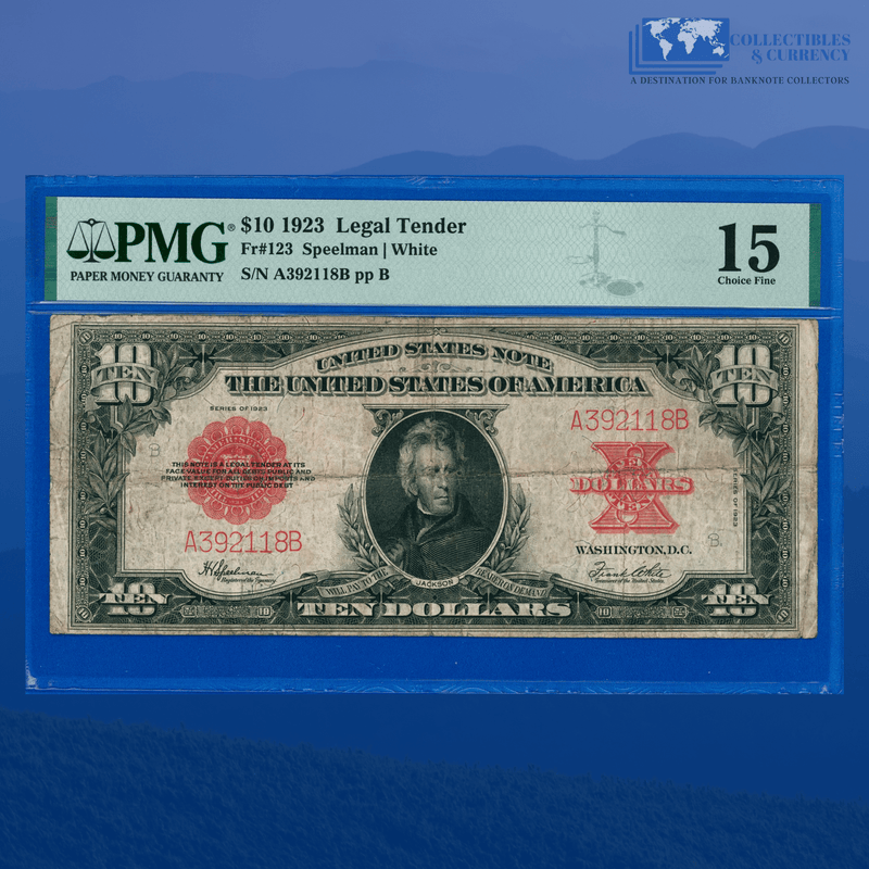 Fr.123 1923 $10 Ten Dollars "POKER CHIP" Legal Tender Note, PMG 15